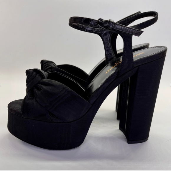 Saint Laurent Bianca Platform Sandals Size 40 US 9 Black Knotted Satin Heels NWT - Picture 3 of 6